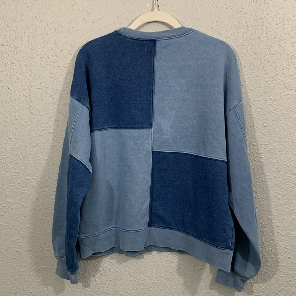 Madewell Blue Indigo-Dyed Patchwork Sweatshirt Si… - image 4